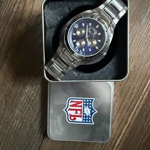 NFL Men's Silver Watch with Blue Dial